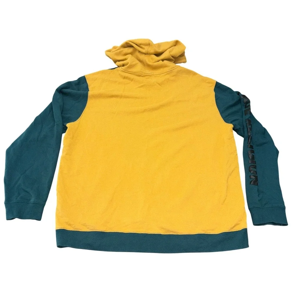 True Religion Hoodie Mens 2XL Teal Yellow Colorblock Pullover Sweatshirt Logo